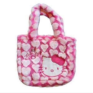 Hello Kitty Pink and White Heart Plush Tote Bag